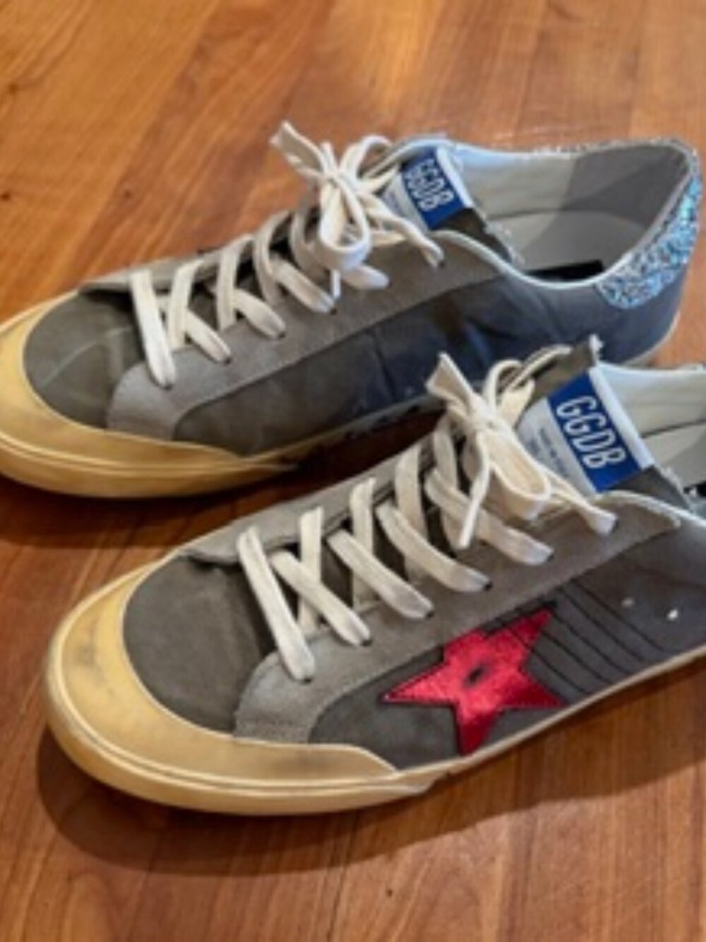 Golden Goose Super-Star Sneakers Size 11 Red Star Glitter Heel Italy